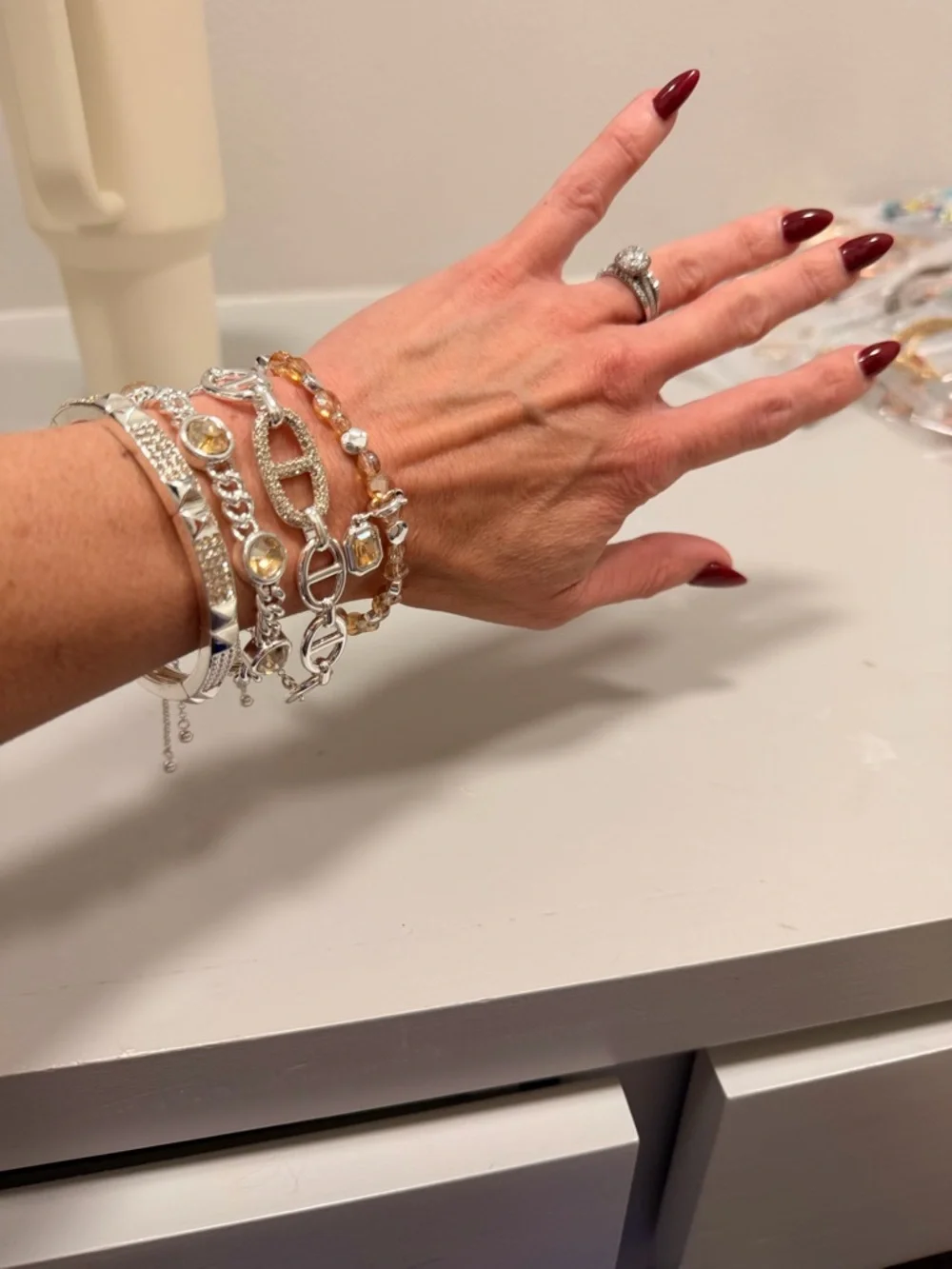 Bomb Party NWOT! Champagne Crystal and Silver Multi-Row Bracelet Set - Picture 4 of 9